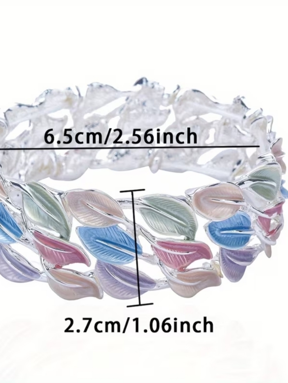 Pastel Leaf Silver-Tone Stretch Bracelet - Picture 4 of 7